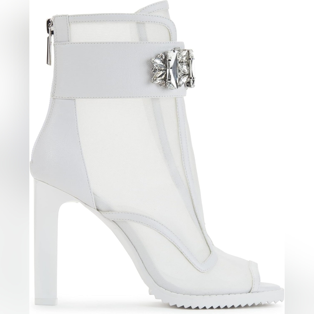 Karl Lagerfeld Paris Women's White Blayze Lug Sole Peep Toe Bootie Size 7 - Picture 2 of 10